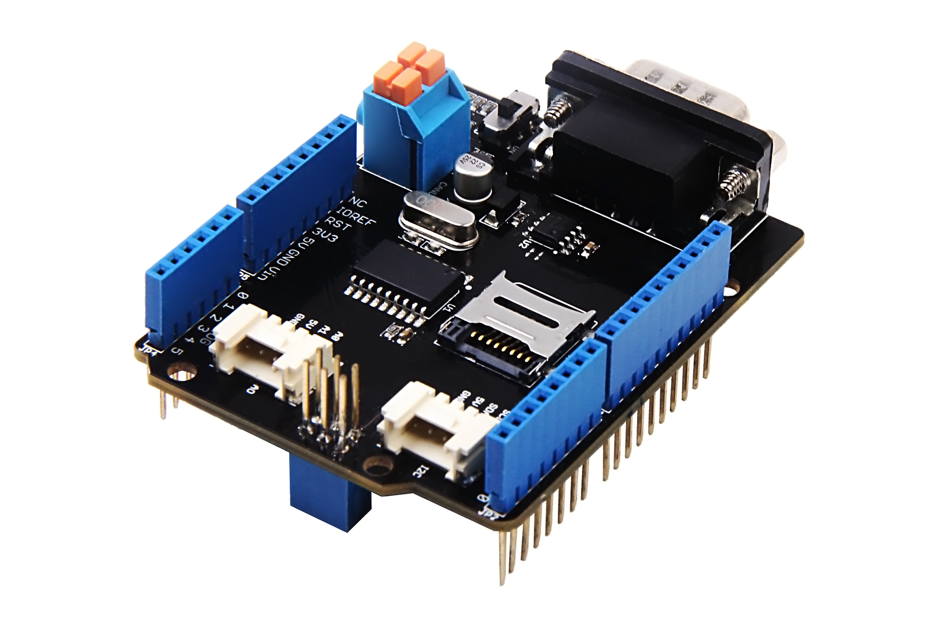 Conventional CAN bus development shield circuit board photographed by Seeed Wiki; illustrative, not a CAN XL transceiver