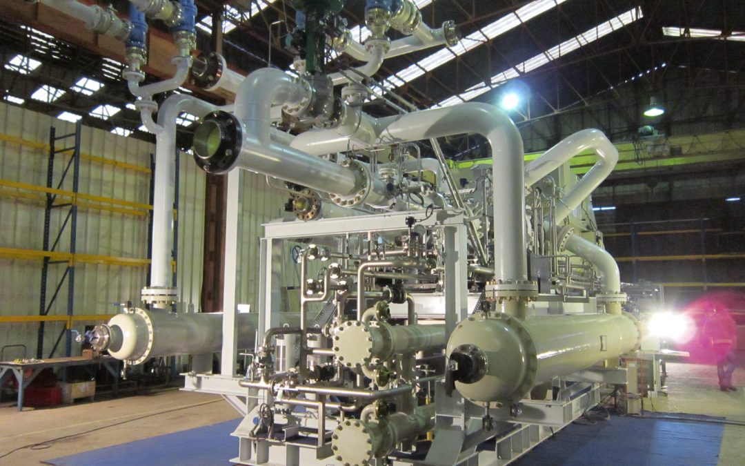 Industrial centrifugal compressor on skid representing compressed air energy optimisation and digital twin monitoring