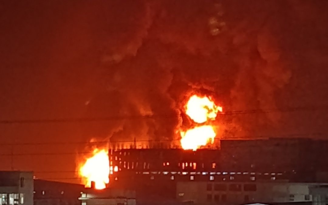 Flames at a factory fire in Chittagong, Bangladesh, October 2025, photographed by Arman Sazid; illustrative only, not the 23 October 2026 Manisa battery-factory incident